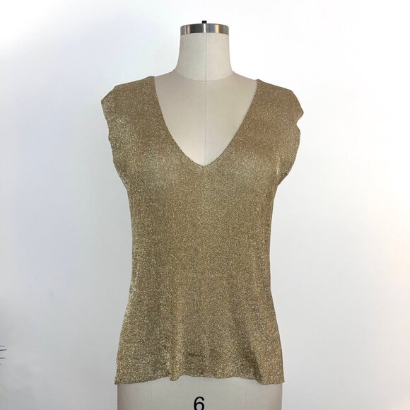 Calypso St. Barth | Metallic Knit Sleeveless Top - Gold / Sz S - Picture 2 of 10
